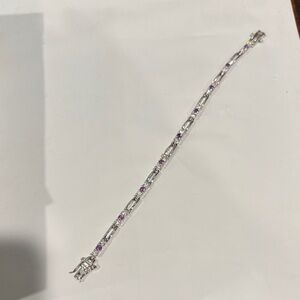 DESIGNER SILVER AMETHYST AND CLEAR CZ TENNIS BRACELET 7.5. Valentines gift